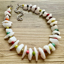 Load image into Gallery viewer, Rainbow & White Chunky Statement Necklace single Strand Beaded jewelry, bridesmaid bib wedding, white bubble necklace resin