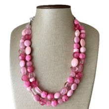Load image into Gallery viewer, Pink on pink Necklace, Double strand pink jewelry, big beaded chunky statement necklace, blush necklace, bib baby pink vacation collar