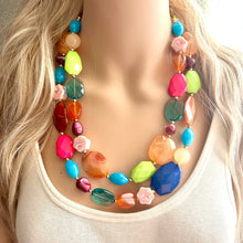 Load image into Gallery viewer, Natural Highlight carnelian Beaded 2 strand Statement Necklace, Chunky Bib Single Jewelry Light orange stone jewelry, gemstone layering
