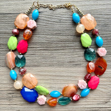 Load image into Gallery viewer, Natural Highlight carnelian Beaded 2 strand Statement Necklace, Chunky Bib Single Jewelry Light orange stone jewelry, gemstone layering