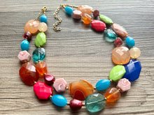 Load image into Gallery viewer, Natural Highlight carnelian Beaded 2 strand Statement Necklace, Chunky Bib Single Jewelry Light orange stone jewelry, gemstone layering