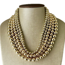 Load image into Gallery viewer, Gold Mirror chunky collar statement necklace, big beaded jewelry gifts for women bib jewelry 5 strand metallic acrylic resin gold shiny
