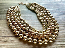 Load image into Gallery viewer, Gold Mirror chunky collar statement necklace, big beaded jewelry gifts for women bib jewelry 5 strand metallic acrylic resin gold shiny