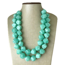 Load image into Gallery viewer, SpearMint Statement Necklace, Chunky Beaded Necklace, Mint Green Jewelry, Spring Jewelry, green Necklace, green beaded earrings double