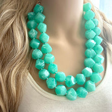 Load image into Gallery viewer, SpearMint Statement Necklace, Chunky Beaded Necklace, Mint Green Jewelry, Spring Jewelry, green Necklace, green beaded earrings double