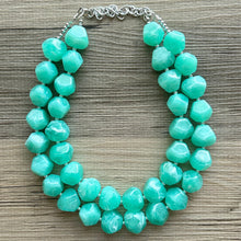 Load image into Gallery viewer, SpearMint Statement Necklace, Chunky Beaded Necklace, Mint Green Jewelry, Spring Jewelry, green Necklace, green beaded earrings double