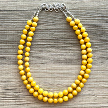 Load image into Gallery viewer, Polished Yellow Jade Genuine GemStone Necklace rainbow, silver statement necklace jewelry beaded statement layering stone colorful mustard