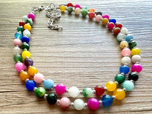Load image into Gallery viewer, Polished Agate Genuine GemStone Necklace rainbow, silver statement necklace jewelry, long beaded statement layering beaded stone colorful