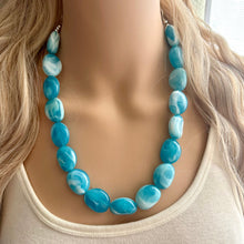 Load image into Gallery viewer, Calm Waters Necklace, 1 Strand Statement Jewelry, Caribbean Blue Chunky bib bridesmaid, everyday bridesmaid jewelry turquoise layering