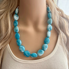 Load image into Gallery viewer, Calm Waters Necklace, 1 Strand Statement Jewelry, Caribbean Blue Chunky bib bridesmaid, everyday bridesmaid jewelry turquoise layering