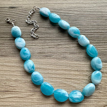 Load image into Gallery viewer, Calm Waters Necklace, 1 Strand Statement Jewelry, Caribbean Blue Chunky bib bridesmaid, everyday bridesmaid jewelry turquoise layering