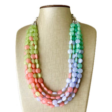 Load image into Gallery viewer, Newport Beach Resort Statement Necklace, Chunky 5 Strand Jewelry, purple coral blue necklace, bib beaded collar green bead periwinkle