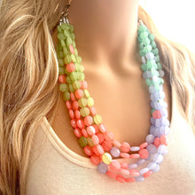 Load image into Gallery viewer, Newport Beach Resort Statement Necklace, Chunky 5 Strand Jewelry, purple coral blue necklace, bib beaded collar green bead periwinkle