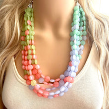 Load image into Gallery viewer, Newport Beach Resort Statement Necklace, Chunky 5 Strand Jewelry, purple coral blue necklace, bib beaded collar green bead periwinkle