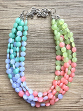 Load image into Gallery viewer, Newport Beach Resort Statement Necklace, Chunky 5 Strand Jewelry, purple coral blue necklace, bib beaded collar green bead periwinkle