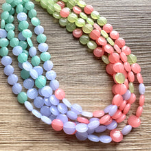 Load image into Gallery viewer, Newport Beach Resort Statement Necklace, Chunky 5 Strand Jewelry, purple coral blue necklace, bib beaded collar green bead periwinkle