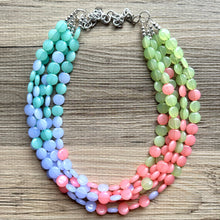 Load image into Gallery viewer, Newport Beach Resort Statement Necklace, Chunky 5 Strand Jewelry, purple coral blue necklace, bib beaded collar green bead periwinkle