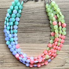 Load image into Gallery viewer, Newport Beach Resort Statement Necklace, Chunky 5 Strand Jewelry, purple coral blue necklace, bib beaded collar green bead periwinkle