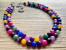 Load image into Gallery viewer, Polished Agate Genuine GemStone Necklace rainbow, silver statement necklace jewelry, long beaded statement layering beaded stone colorful