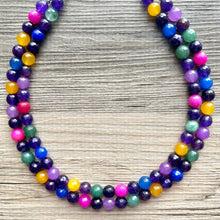 Load image into Gallery viewer, Polished Agate Genuine GemStone Necklace rainbow, silver statement necklace jewelry, long beaded statement layering beaded stone colorful