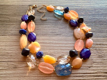 Load image into Gallery viewer, Summer Peach & Blueberry Necklace, multi strand colorful jewelry, big beaded chunky statement necklace, navy blue necklace, coral jewelry