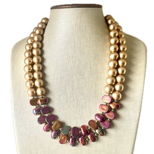 Load image into Gallery viewer, Golden Bonfire Necklace, 2 Strand Statement Jewelry, Chunky bib bridesmaid everyday jewelry gold pink orange red metallic OOAK metallic