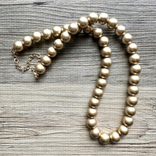 Load image into Gallery viewer, Long Gold ball beaded necklace, gold statement necklace jewelry set, gold ball earrings, layering necklace, gold pearl bead plus size