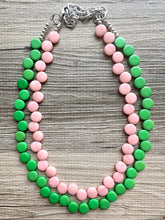 Load image into Gallery viewer, Blush Pink & Green Double Statement Necklace, Chunky Jewelry Big Beaded Necklace, light pink Necklace, baby pink Jewelry bubble Earrings