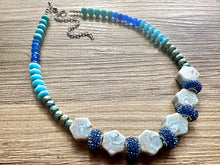 Load image into Gallery viewer, Shoreline BoardWalk Chunky Statement Necklace, big Beaded thick Jewelry, Single Strand wedding or everyday dress, turquoise green blue