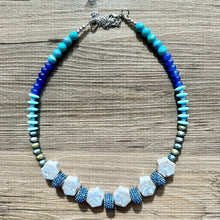 Load image into Gallery viewer, Shoreline BoardWalk Chunky Statement Necklace, big Beaded thick Jewelry, Single Strand wedding or everyday dress, turquoise green blue