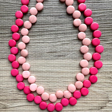 Load image into Gallery viewer, Hot Pink & Blush Double Statement Necklace, Chunky Jewelry Big Beaded Necklace, dark pink Necklace, magenta pink Jewelry bubble Earrings