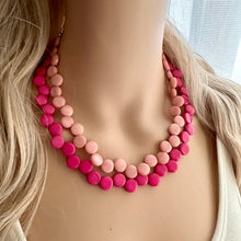 Load image into Gallery viewer, Hot Pink & Blush Double Statement Necklace, Chunky Jewelry Big Beaded Necklace, dark pink Necklace, magenta pink Jewelry bubble Earrings