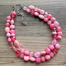 Load image into Gallery viewer, Pink on pink Necklace, Double strand pink jewelry, big beaded chunky statement necklace, blush necklace, bib baby pink vacation collar