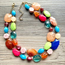Load image into Gallery viewer, Natural Highlight carnelian Beaded 2 strand Statement Necklace, Chunky Bib Single Jewelry Light orange stone jewelry, gemstone layering