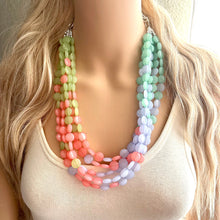 Load image into Gallery viewer, Newport Beach Resort Statement Necklace, Chunky 5 Strand Jewelry, purple coral blue necklace, bib beaded collar green bead periwinkle