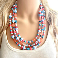Load image into Gallery viewer, Cotton Candy Confetti Necklace, Pink & blue Baby Gender Reveal Party Present, blush pink baby blue chunky beaded necklace periwinkle coral