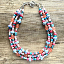 Load image into Gallery viewer, Cotton Candy Confetti Necklace, Pink & blue Baby Gender Reveal Party Present, blush pink baby blue chunky beaded necklace periwinkle coral