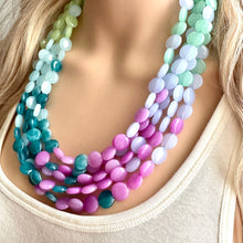 Load image into Gallery viewer, Naples Beach Resort Statement Necklace, Chunky 5 Strand Jewelry, periwinkle mint necklace, bib beaded collar green bead blue wintermint