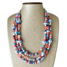 Load image into Gallery viewer, Cotton Candy Confetti Necklace, Pink & blue Baby Gender Reveal Party Present, blush pink baby blue chunky beaded necklace periwinkle coral