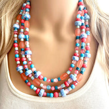Load image into Gallery viewer, Cotton Candy Confetti Necklace, Pink & blue Baby Gender Reveal Party Present, blush pink baby blue chunky beaded necklace periwinkle coral