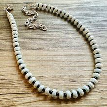 Load image into Gallery viewer, Black & Baby Blue White Statement Necklace single Strand Beaded jewelry, bridesmaid bib wedding striped,geometric layering porcelain beads