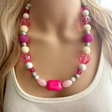 Load image into Gallery viewer, Metallic Sparkle Pink White gold silver beaded statement necklace, single strand necklace, Valentine's Day jewelry, big bead jewelry decor