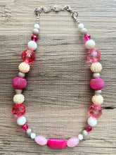 Load image into Gallery viewer, Metallic Sparkle Pink White gold silver beaded statement necklace, single strand necklace, Valentine's Day jewelry, big bead jewelry decor