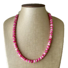 Load image into Gallery viewer, Hot Pink & Lime Green Beaded necklace, shiny beaded statement necklace, everyday pink light green chunky layering geometric single strand