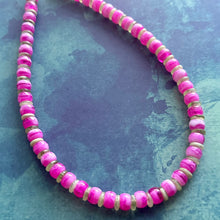 Load image into Gallery viewer, Hot Pink & Lime Green Beaded necklace, shiny beaded statement necklace, everyday pink light green chunky layering geometric single strand