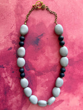 Load image into Gallery viewer, Navy Blue & Gray Gold Chunky Statement Necklace, Big beaded jewelry, 1 Strand Statement Necklace, Bib dark baby blue beaded