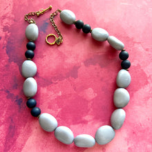 Load image into Gallery viewer, Navy Blue & Gray Gold Chunky Statement Necklace, Big beaded jewelry, 1 Strand Statement Necklace, Bib dark baby blue beaded