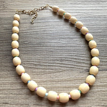 Load image into Gallery viewer, Creamy Pastel Statement Necklace, single strand Geometric Beaded Jewelry, off white bib necklace, shell necklace, champagne