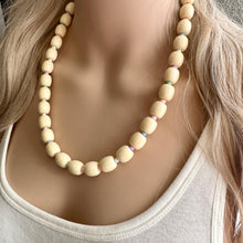 Load image into Gallery viewer, Creamy Pastel Statement Necklace, single strand Geometric Beaded Jewelry, off white bib necklace, shell necklace, champagne