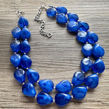 Load image into Gallery viewer, Dark Blue Chunky Statement Necklace, Big beaded jewelry, Double Strand Statement Necklace, Bib necklace, blue bridesmaid wedding creamy